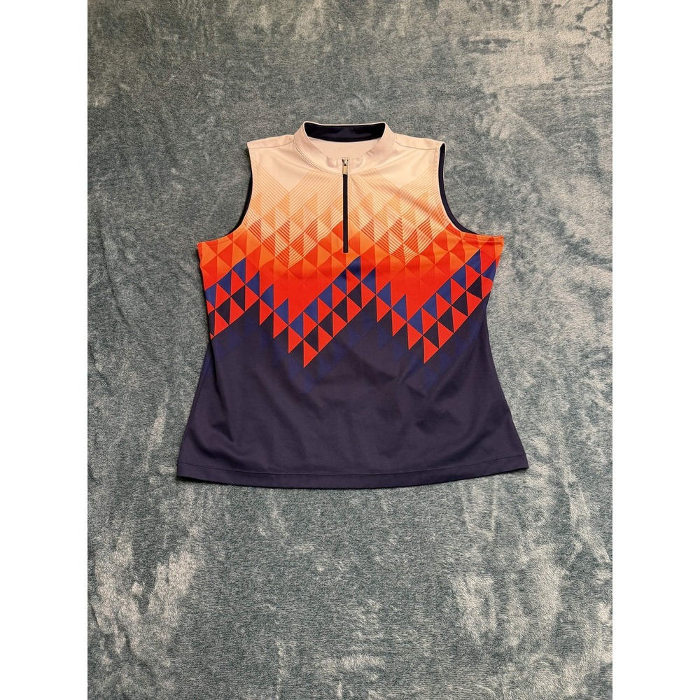 Tail Women XL Sleeveless Top Navy Blue Chevron Quarter Zip Mock Neck